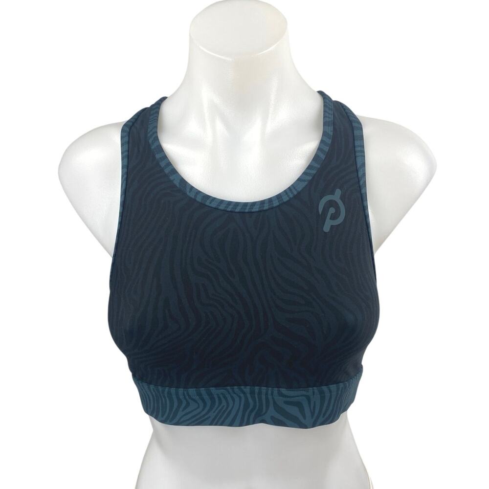 Peloton Blue Zebra Animal Print Raceback Yoga Athletic Sports Bra Crop Top Sz S